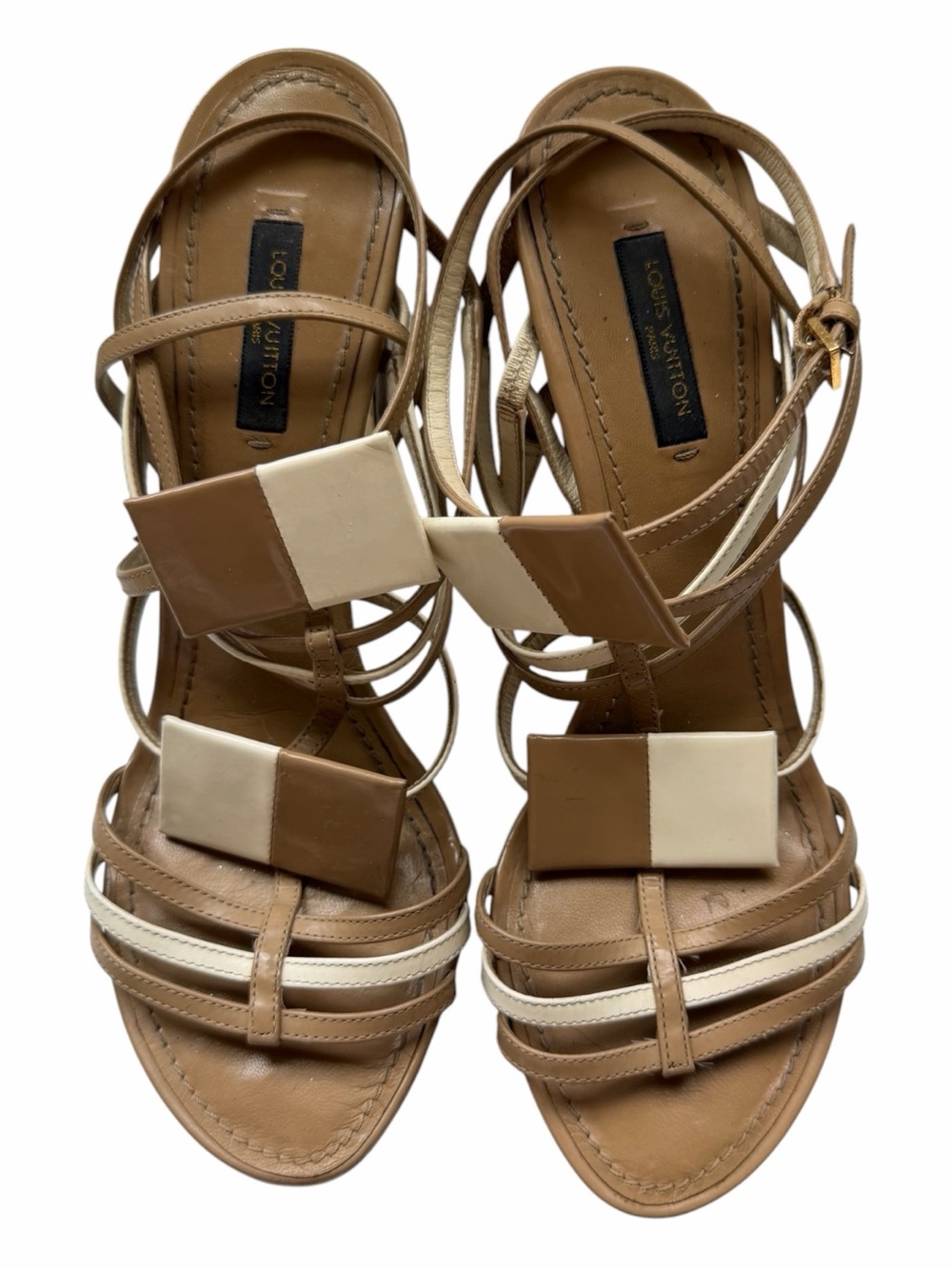 Louis Vuitton Two-Tone Tan and Cream Strappy Sandals